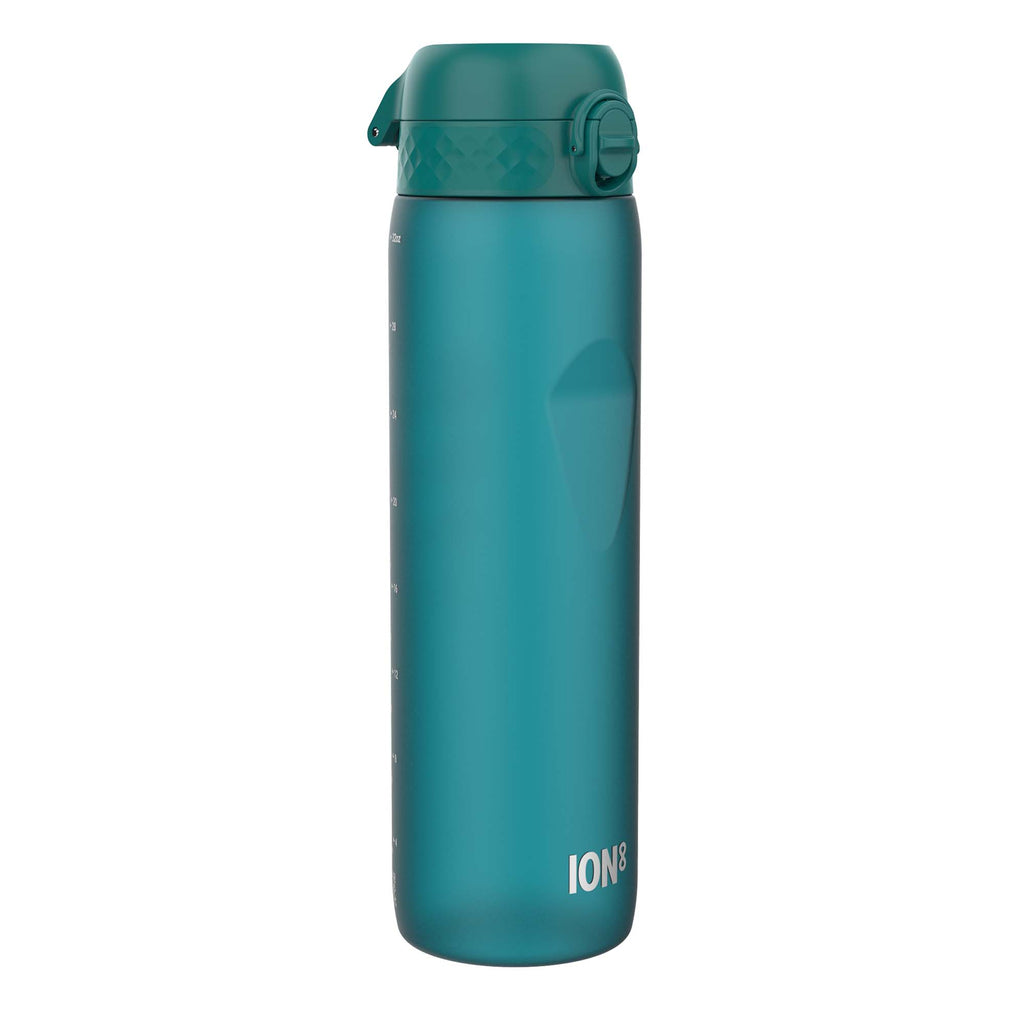 ION8 Recyclon 1L leak-proof water bottle in aqua with a secure lid, designed for durable, eco-friendly hydration.