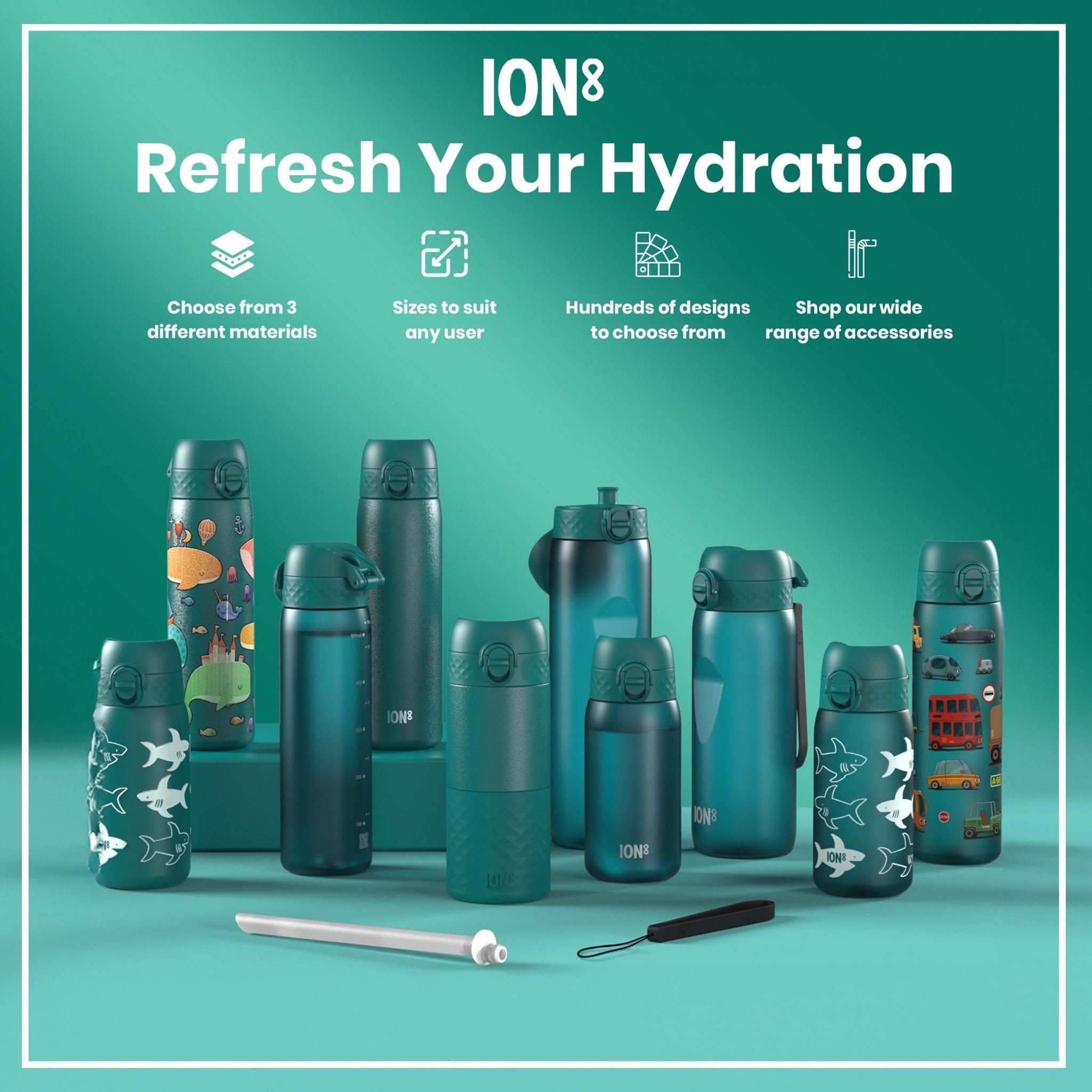 ION8 Recyclon Leak Proof 1L Aqua Water Bottle with secure lid and durable plastic construction for everyday hydration.
