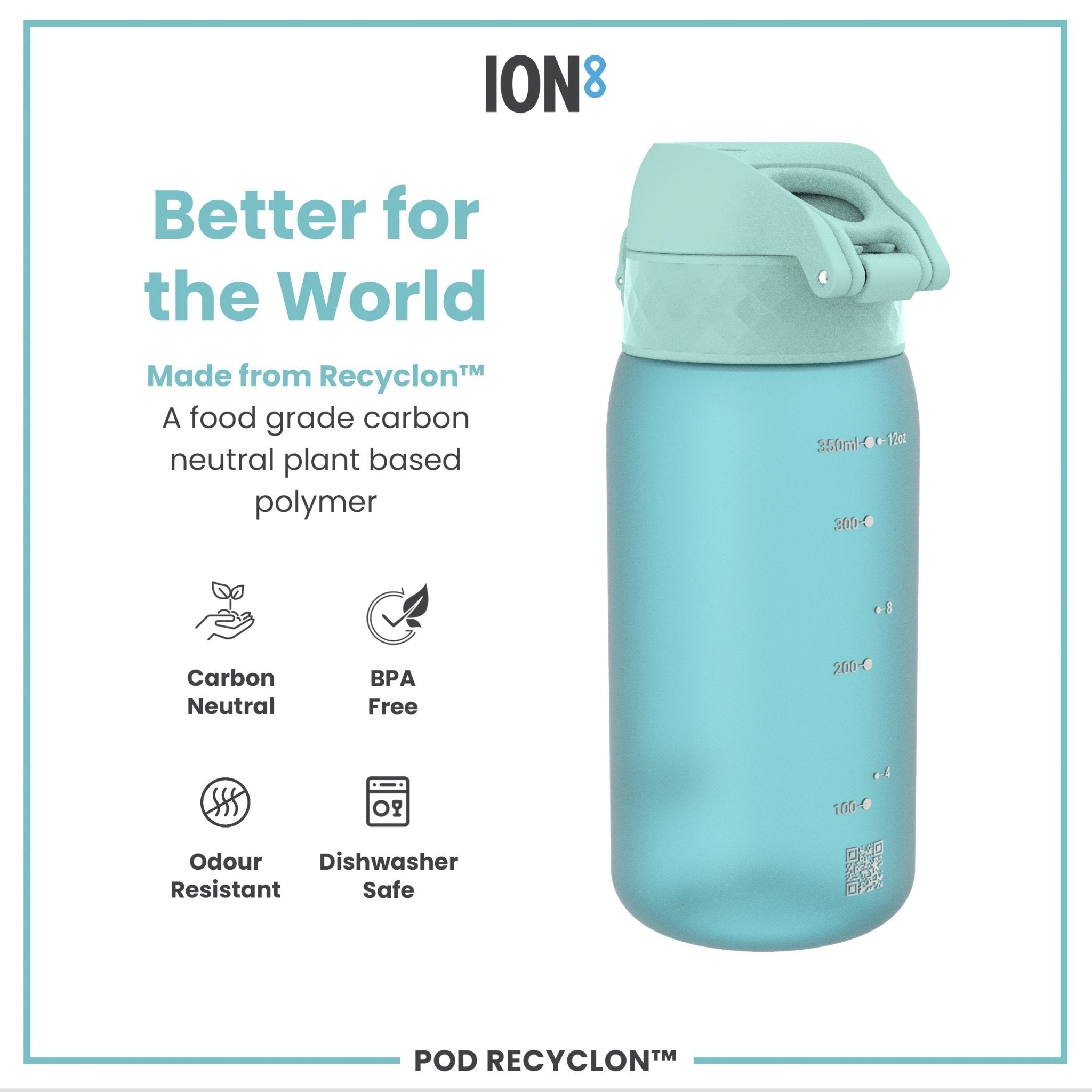 ION8 Leak Proof Kids Water Bottle in Sonic Blue, 350ml (12oz), with durable, recyclable design and secure lid for active children
