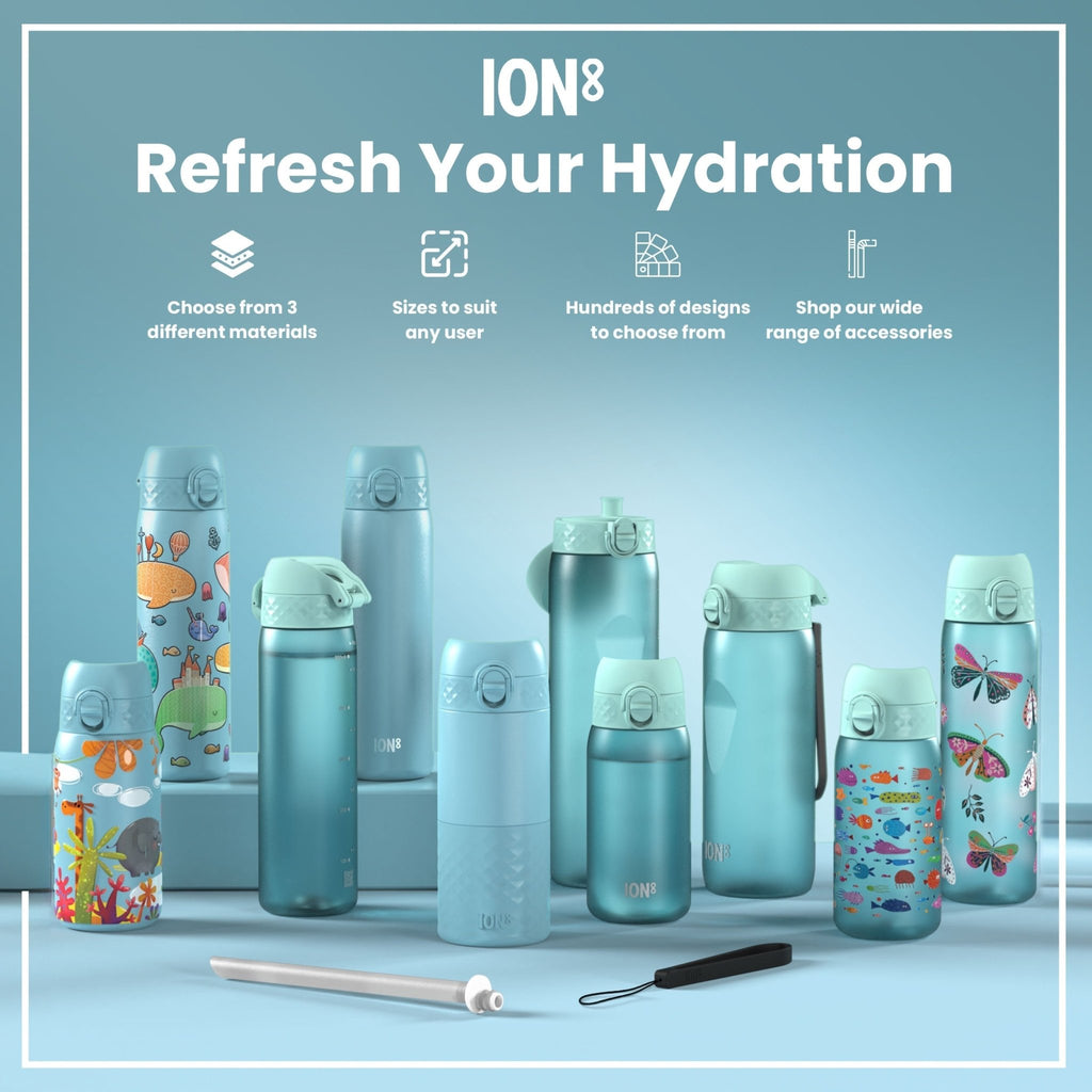 Ion8 leak-proof kids water bottle in Sonic Blue, 350ml, with a secure cap and durable design for children.