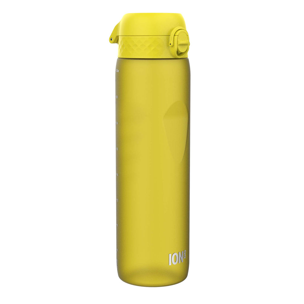 Yellow ION8 Recyclon 1L leak-proof water bottle, made of recyclable material, with a secure screw cap and ergonomic design.