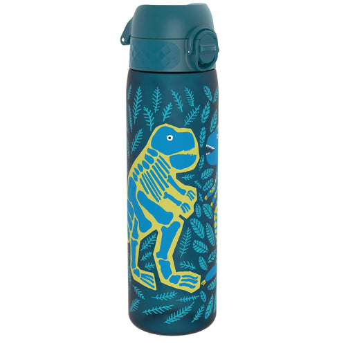 Recyclon Leak Proof Slim Water Bottle by ION8 with dinosaur design, 500ml (18oz), made for easy hydration on the go.