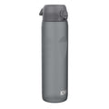 Grey ION8 Recyclon 1L leak-proof water bottle, made of recyclable materials, with a secure lid and sleek design.