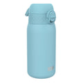 ION8 stainless steel leak-proof kids water bottle in Alaskan Blue, 400ml (13oz), with a secure screw-on lid and colorful design.