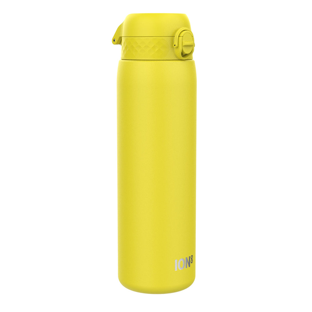Ion8 1L leak-proof thermal steel water bottle in yellow, insulated for hot and cold drinks, with a durable, eco-friendly design