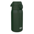 Dark green stainless steel leak-proof kids water bottle from ION8, 400ml capacity with a secure lid and durable design.