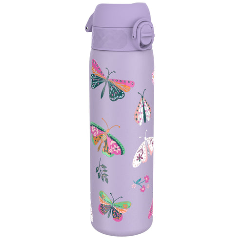 ION8 leak-proof slim thermal steel water bottle with butterfly design, insulated 500ml (17oz) for hot or cold drinks.