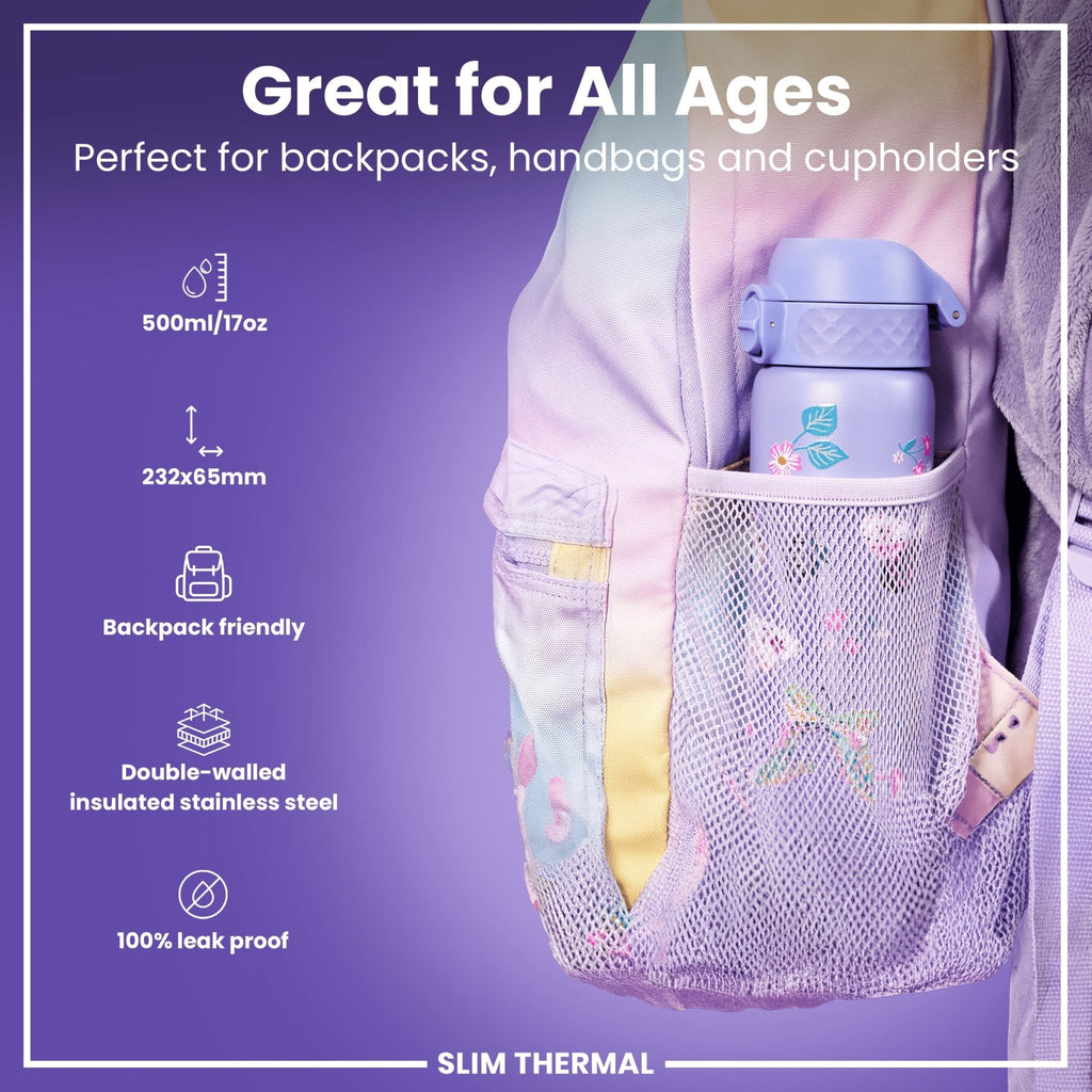 ION8 Leak Proof Slim Thermal Steel Water Bottle with butterfly design, 500ml insulated water bottle, durable and leak-proof.