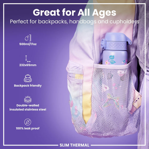 ION8 Leak Proof Slim Thermal Steel Water Bottle with butterfly design, 500ml insulated water bottle, durable and leak-proof.