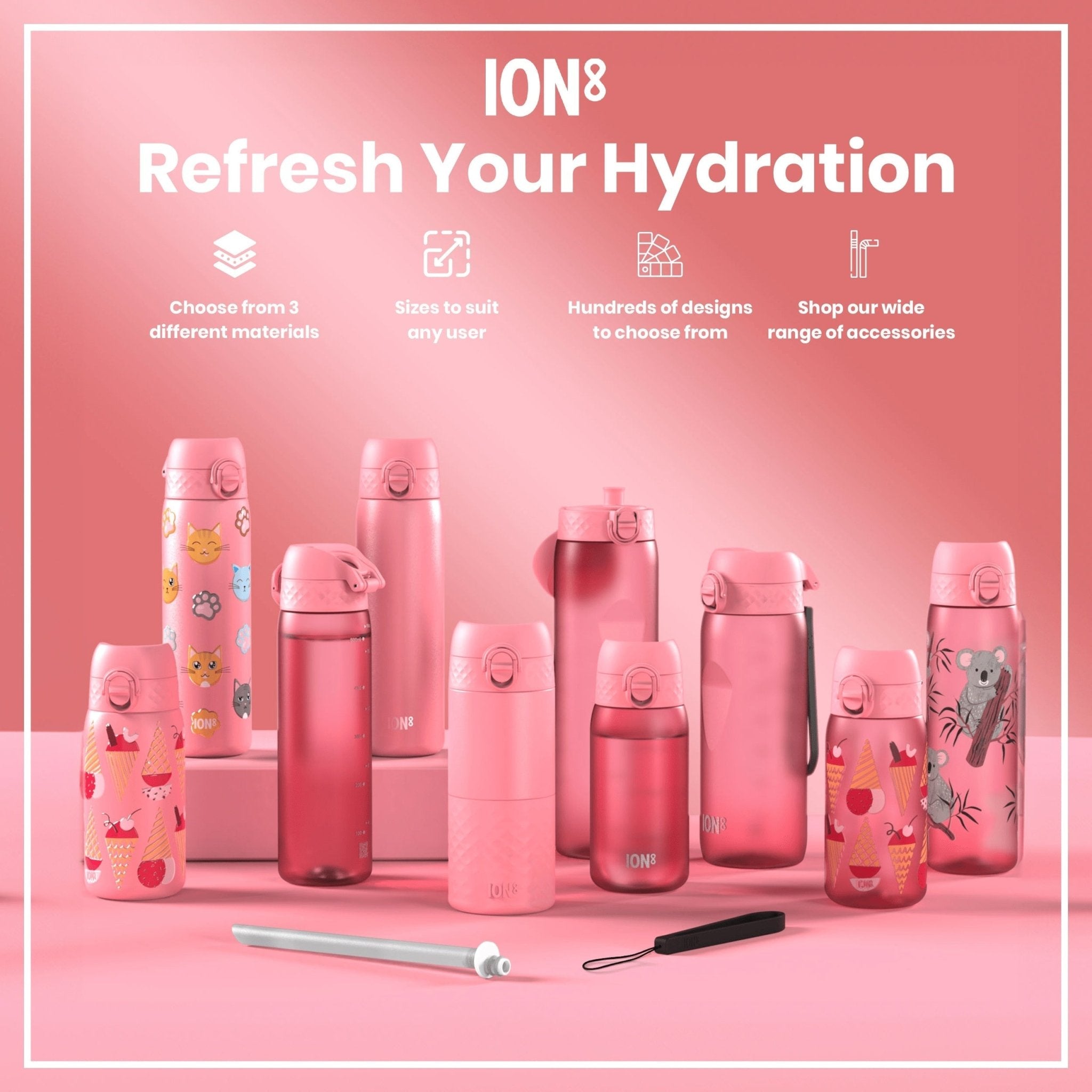 ION8 insulated steel travel mug with rose bloom design, 360ml capacity, perfect for hot or cold beverages on the go.
