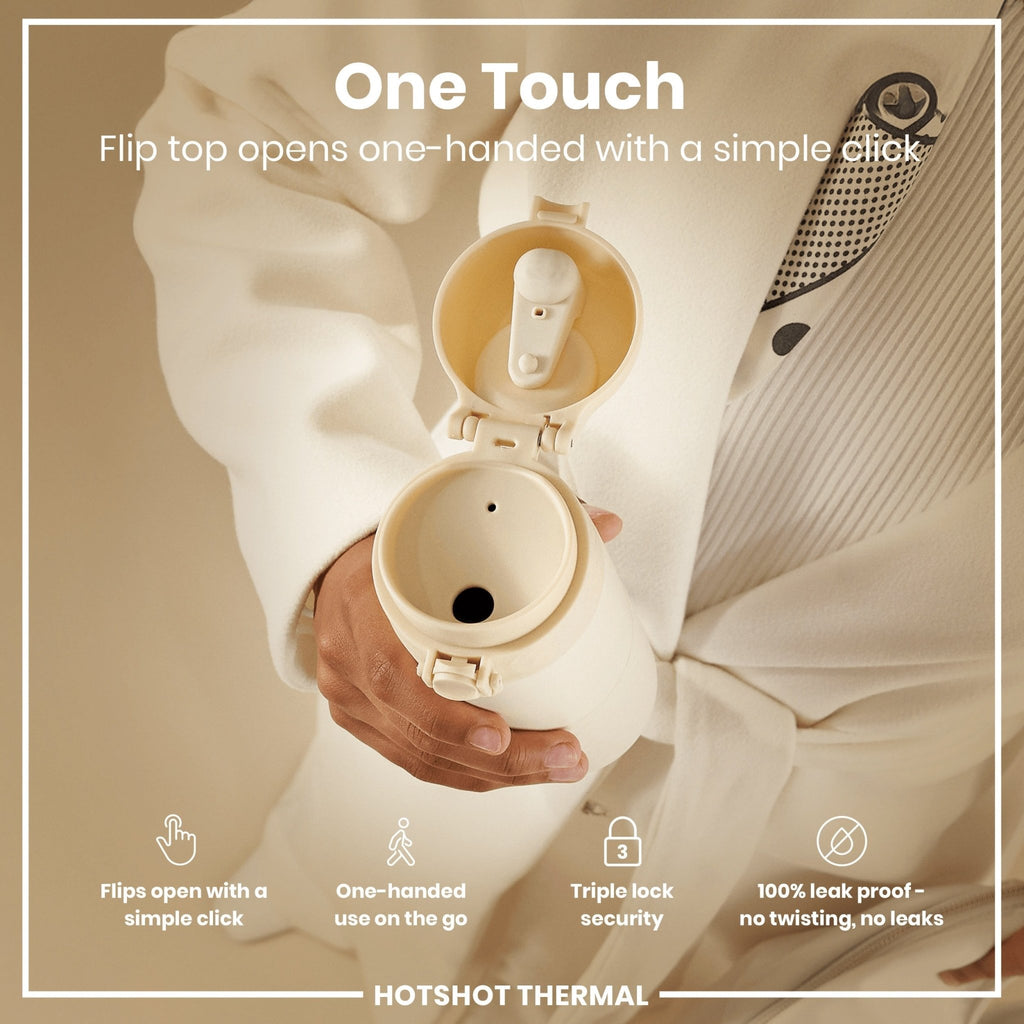 ION8 insulated steel travel mug in tuberose color, 360ml capacity, with a sleek design and secure lid for on-the-go beverages.