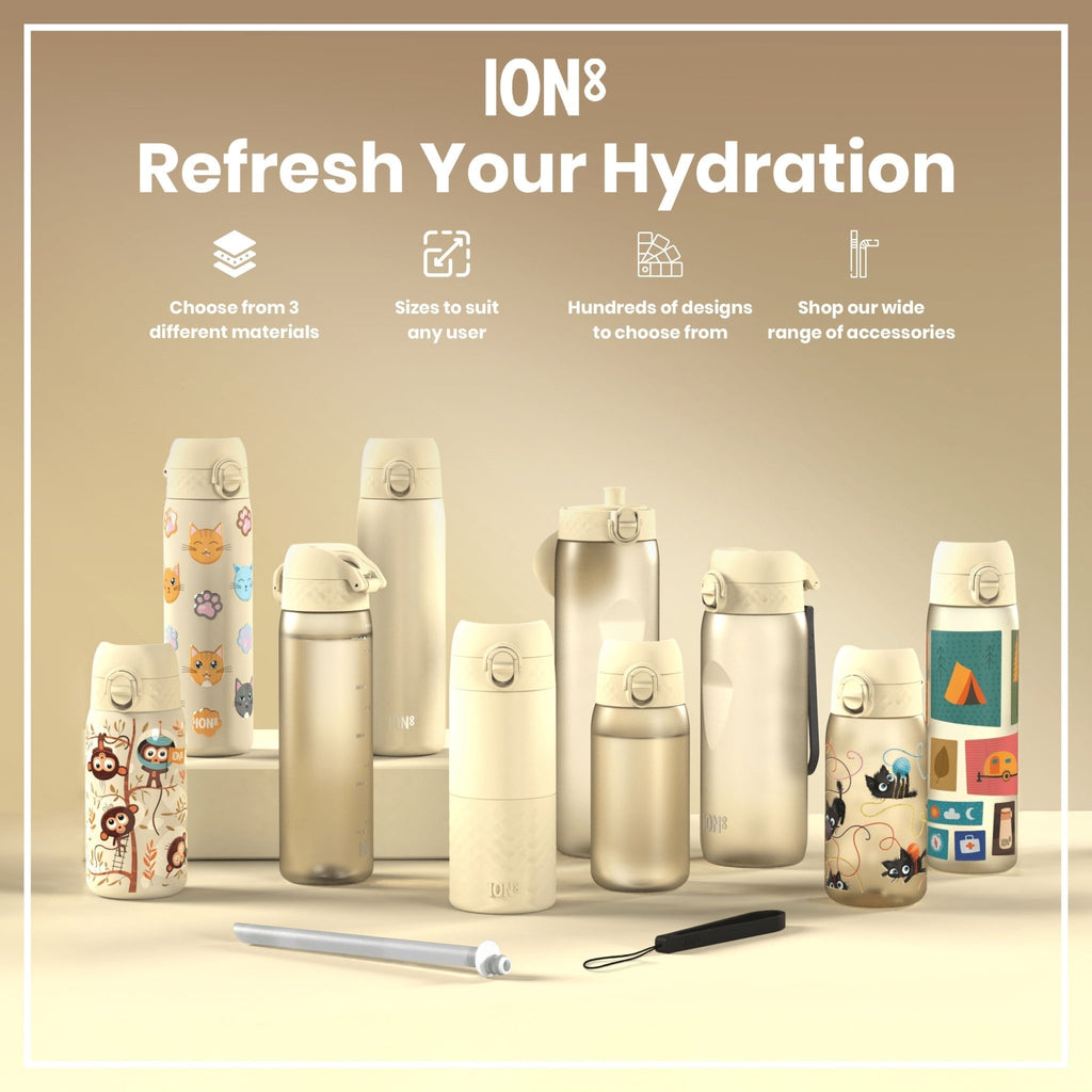 ION8 insulated steel travel mug in tuberose color, 360ml capacity, with a sleek design and spill-proof lid.