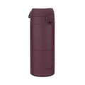 ION8 insulated steel travel mug in blackberry color, 360ml capacity, with a spill-proof lid and sleek design.