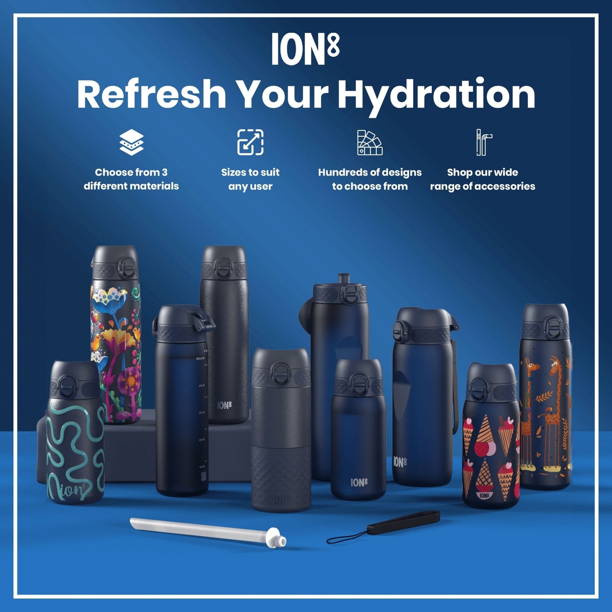 ION8 Ash Navy insulated steel travel mug, 360ml, with a sleek design and spill-proof lid for hot and cold beverages.