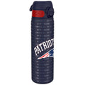 ION8 leak-proof NFL water bottle featuring New England Patriots logo, stainless steel, 600ml (20oz) capacity, durable design
