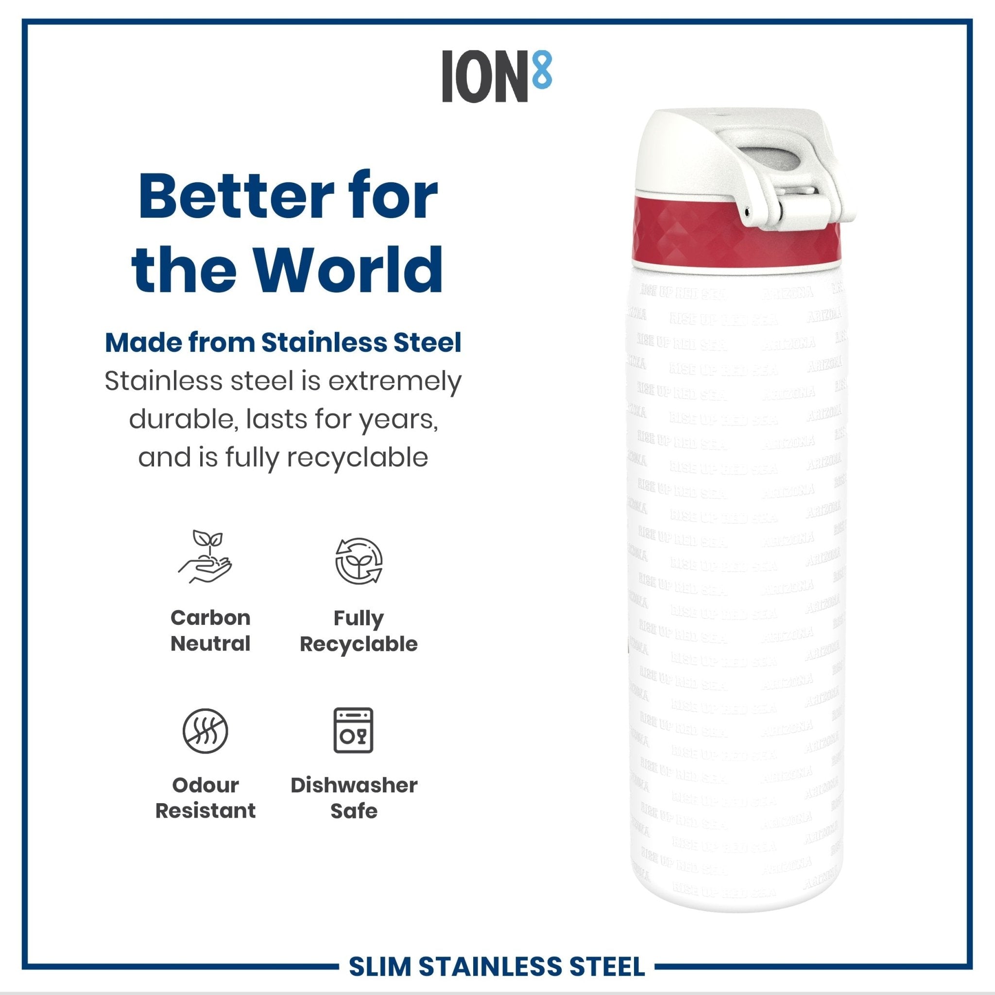 ION8 leak-proof stainless steel NFL water bottle featuring Arizona Cardinals logo, 600ml (20oz) capacity, durable and stylish.