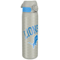 ION8 stainless steel NFL water bottle featuring Detroit Lions logo, leak-proof design, 600ml capacity, 20oz sports water bottle