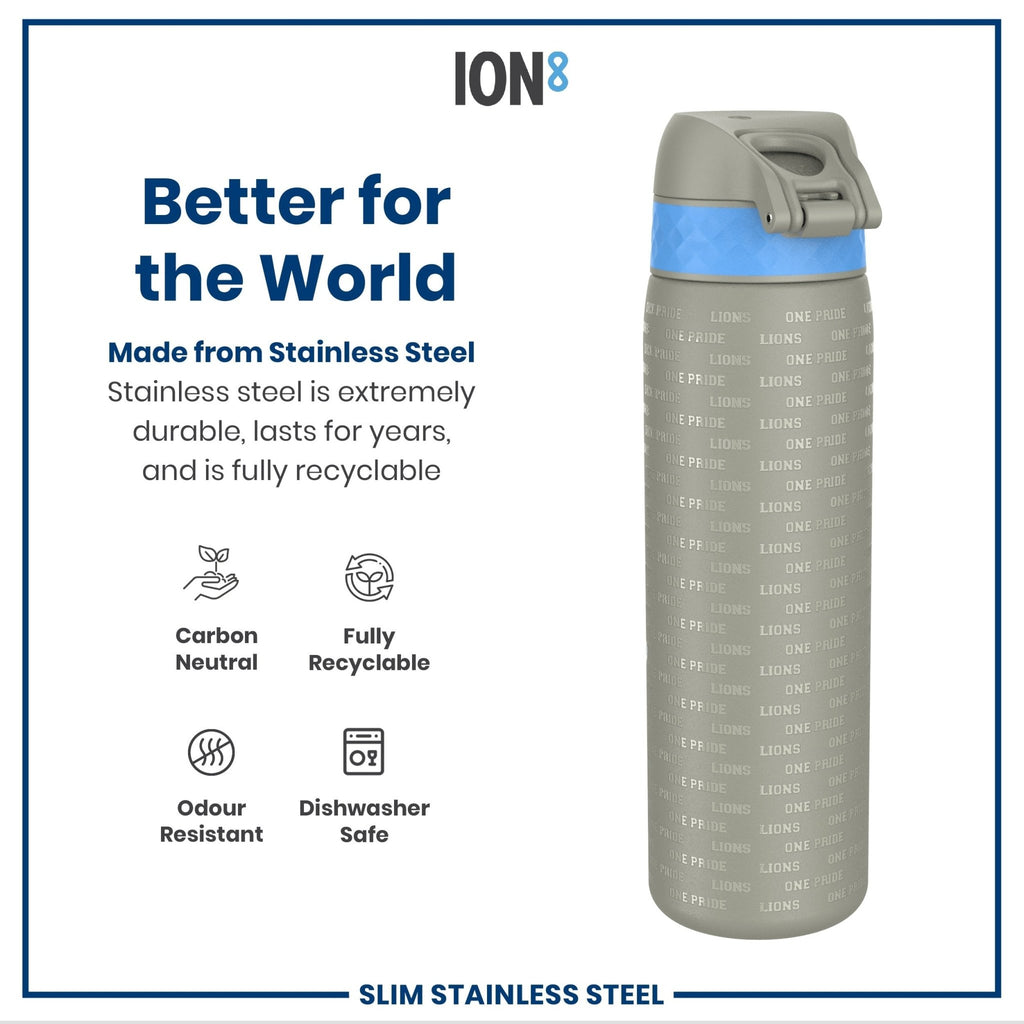 Leak proof NFL stainless steel water bottle featuring Detroit Lions branding, 600ml capacity, by ION8.