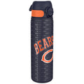 ION8 stainless steel NFL water bottle featuring Chicago Bears logo, 600ml capacity, leak-proof design, with black finish.