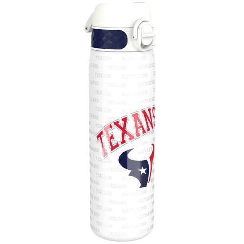 ION8 stainless steel NFL water bottle featuring Houston Texans logo, 600ml capacity, leak-proof design, sporty hydration container