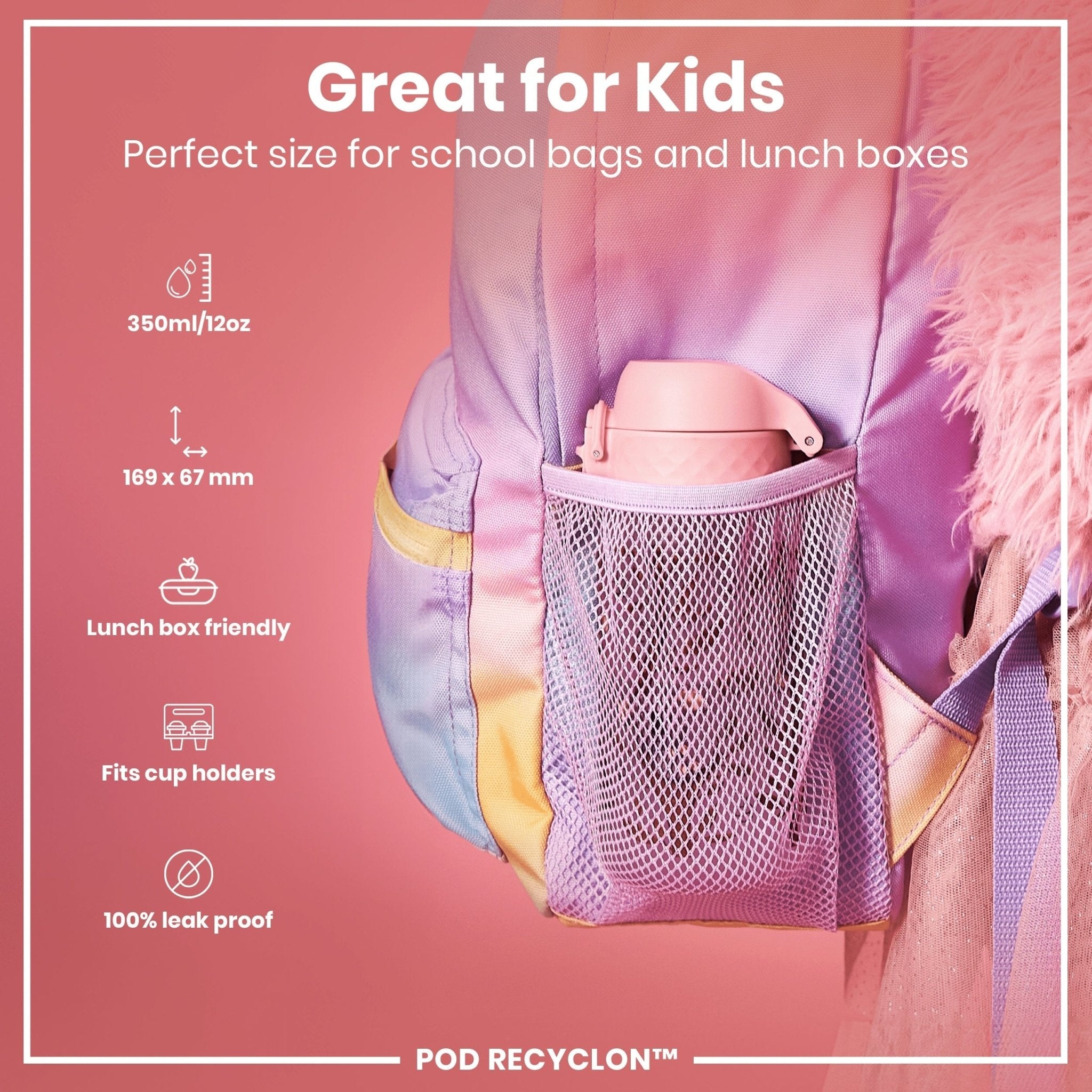 Ion8 Recyclon leak-proof kids water bottle with koala design, 350ml (12oz) reusable water bottle for children