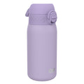 Leak-proof kids stainless steel water bottle in light purple, 400ml, with a secure lid and compact design by ION8.