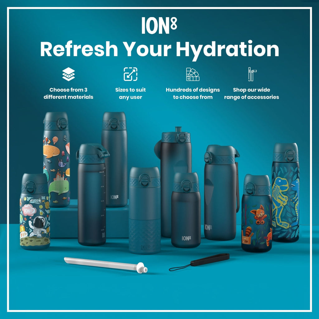 ION8 Leak Proof Slim Thermal Water Bottle, 500ml insulated steel bottle with wave design, ideal for hot and cold drinks.
