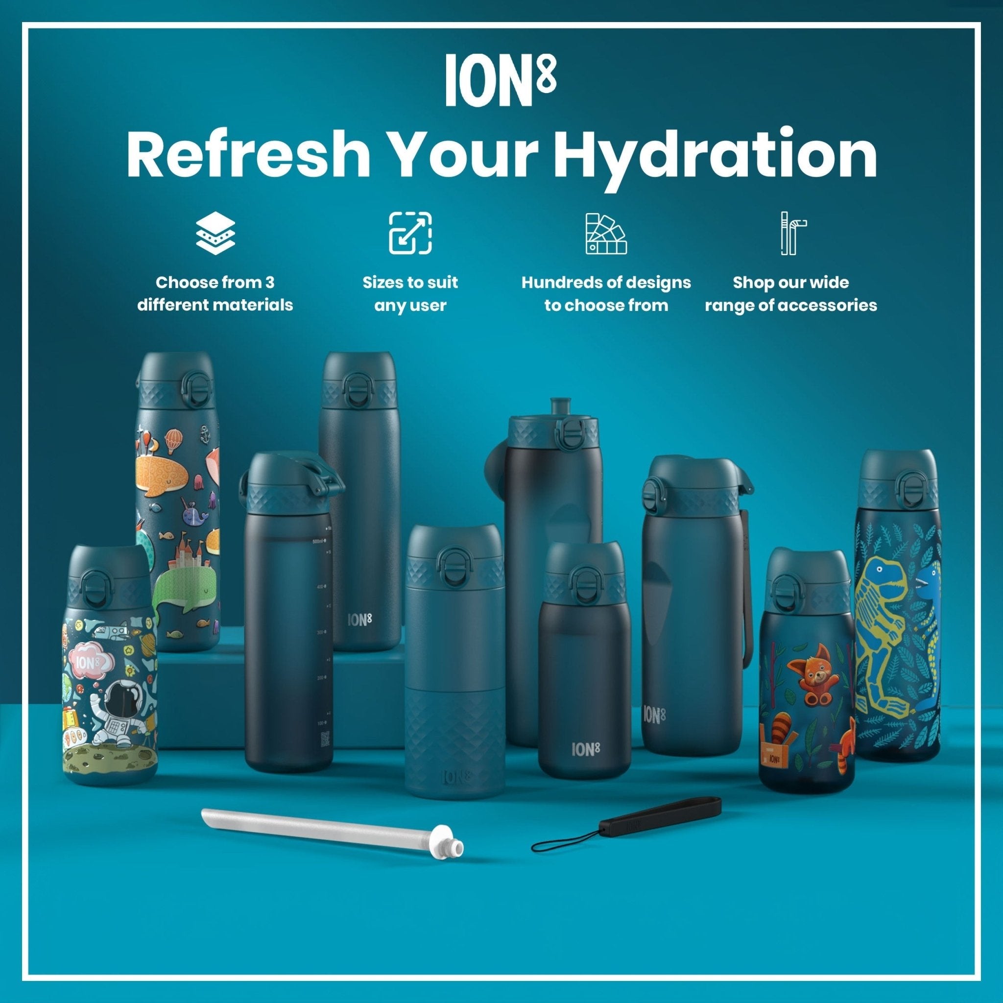ION8 Leak Proof Slim Thermal Water Bottle, 500ml insulated steel bottle with wave design, ideal for hot and cold drinks.