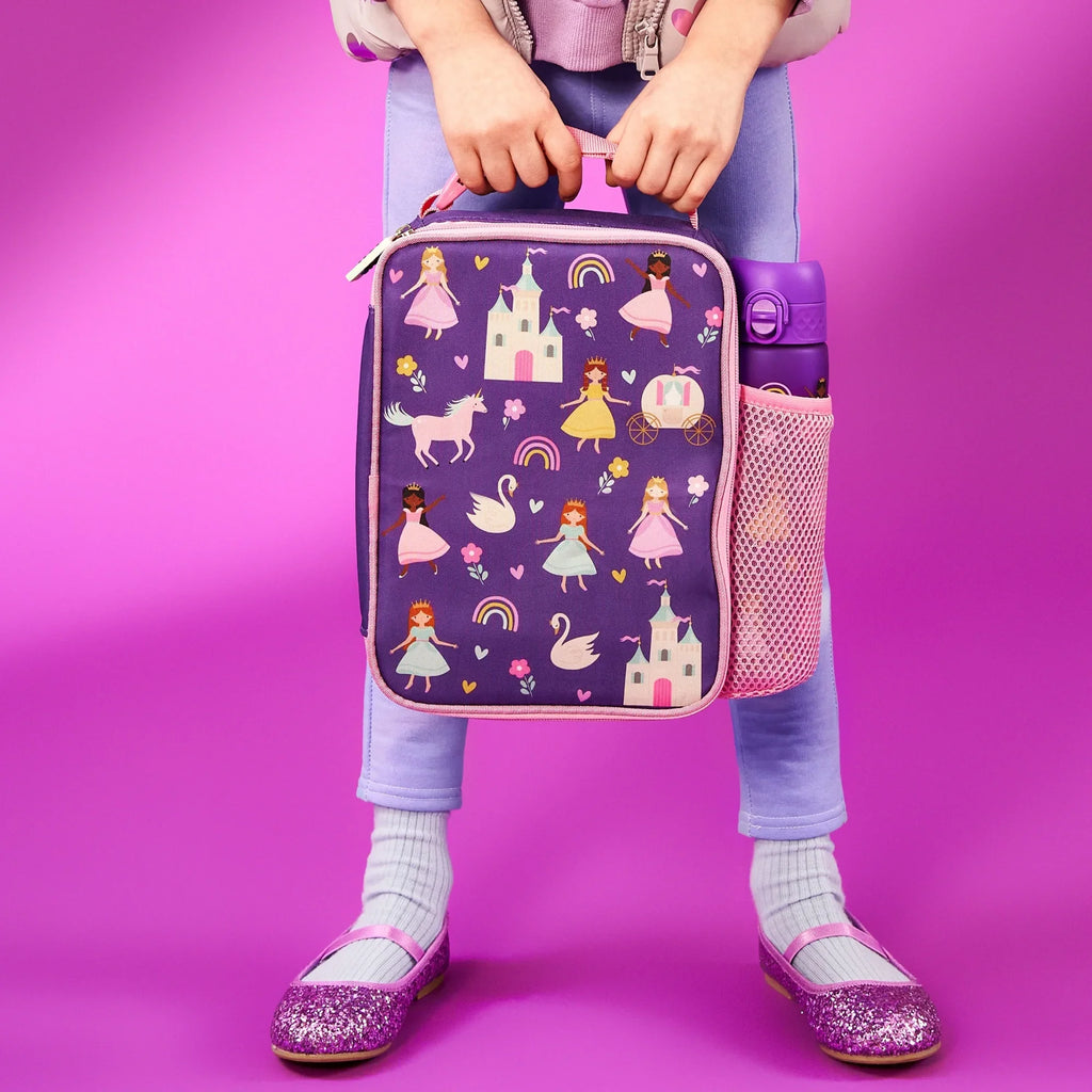 Medium insulated kids' lunch bag featuring a princess design by ION8, perfect for keeping snacks fresh and stylish.