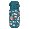 Ion8 leak-proof kids stainless steel water bottle featuring rescue vehicle design, 400ml capacity, durable and spill-resistant.