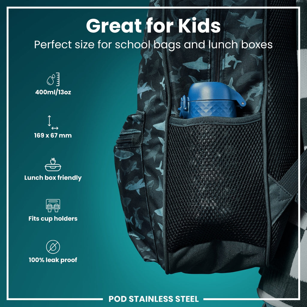 ION8 leak-proof kids water bottle with rescue vehicles design, 400ml stainless steel steel water bottle for children.