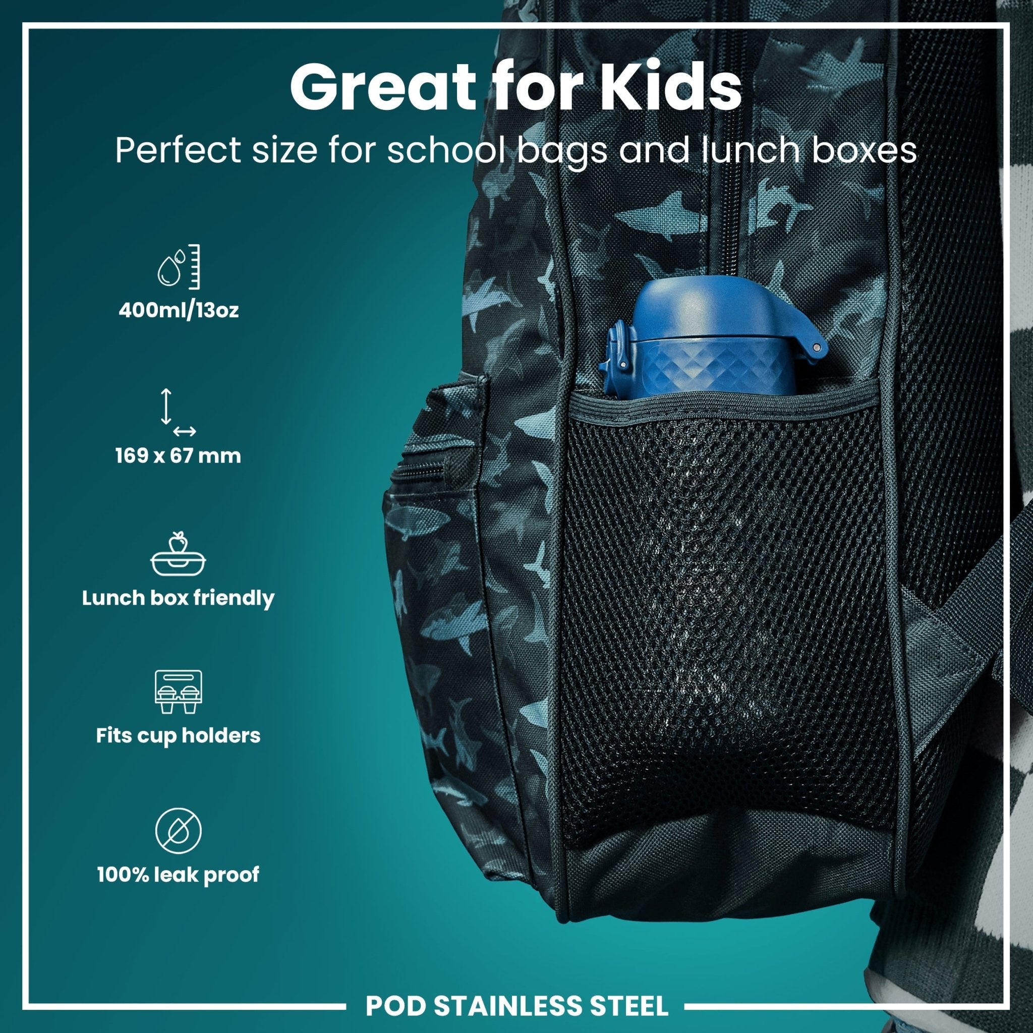 ION8 leak-proof kids water bottle with rescue vehicles design, 400ml stainless steel steel water bottle for children.