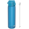 Blue ION8 Leak Proof Medium Water Bottle with Straw, 500ml Recyclon water bottle, featuring a secure lid and straw for easy drinking.