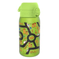 Ion8 Leak Proof Kids Water Bottle with Cars design, 350ml recyclable Recyclon water bottle for children, featuring a colorful car pattern.