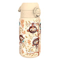 Stainless steel leak-proof kids water bottle with monkey design, 400ml capacity by ION8, featuring a secure lid and playful graphics.