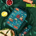 Insulated kids lunch bag by ION8 featuring a colorful automobile design, medium size for children’s school lunches.