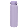 Ion8 stainless steel 1-liter water bottle in light purple, leak-proof design with durable construction.