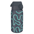 ION8 insulated steel water bottle with leak-proof design, 320ml capacity, featuring a squiggly line pattern and thermal insulation.