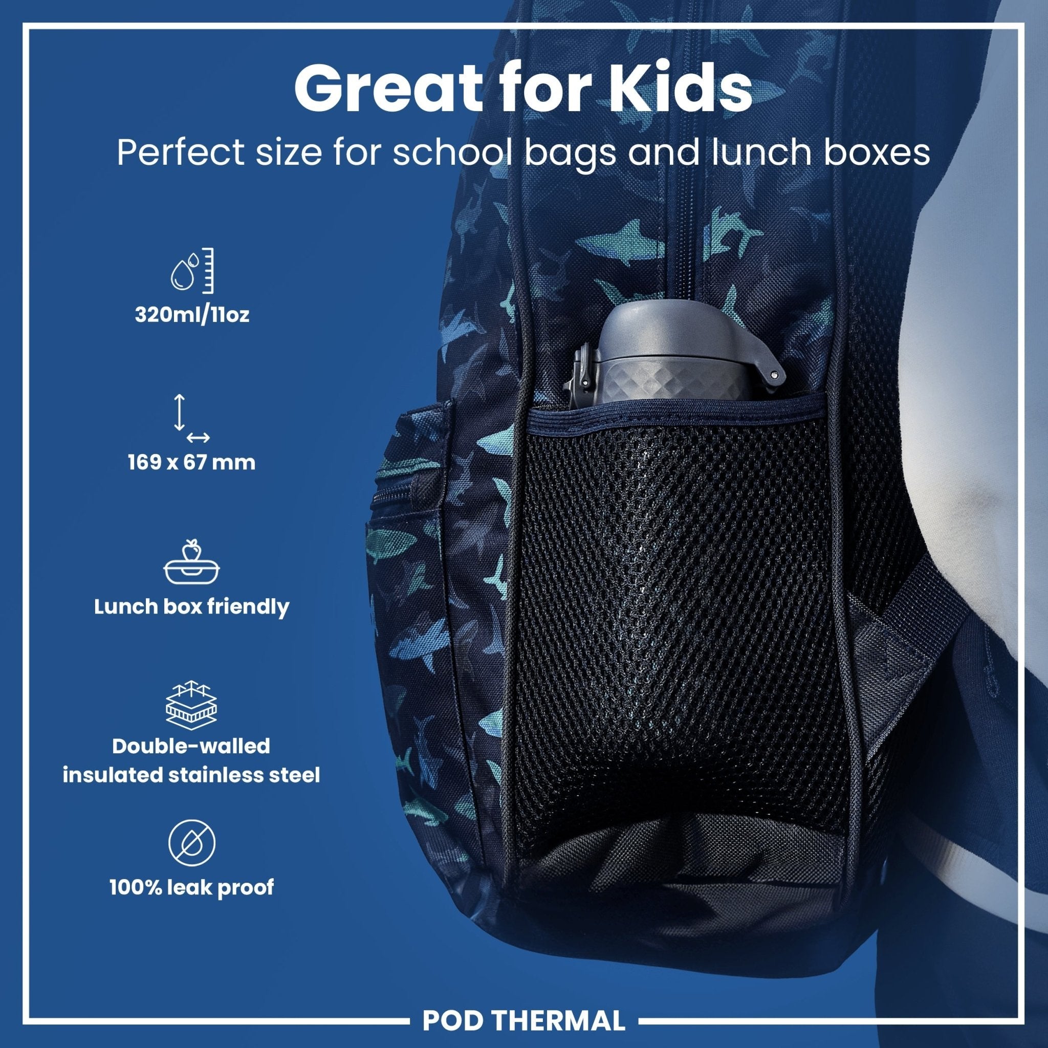 ION8 leak-proof thermal steel water bottle with squiggly line design, insulated and 320ml capacity, ideal for hot and cold drinks