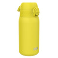 ION8 leak-proof kids water bottle in yellow, 400ml stainless steel design with secure lid and colorful, kid-friendly appearance.