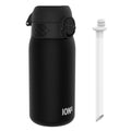 Ion8 leak-proof small water bottle with straw in black, 350ml (12oz), made of recyclable materials.