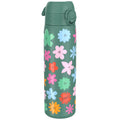 Ion8 leak-proof slim stainless steel water bottle with floral design, 600ml capacity, ideal for staying hydrated on the go.
