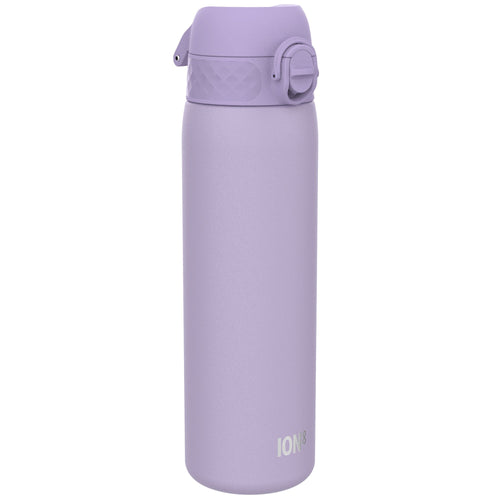 Ion8 stainless steel leak-proof slim water bottle in light purple, 600ml (20oz), featuring a sleek design and secure lid.