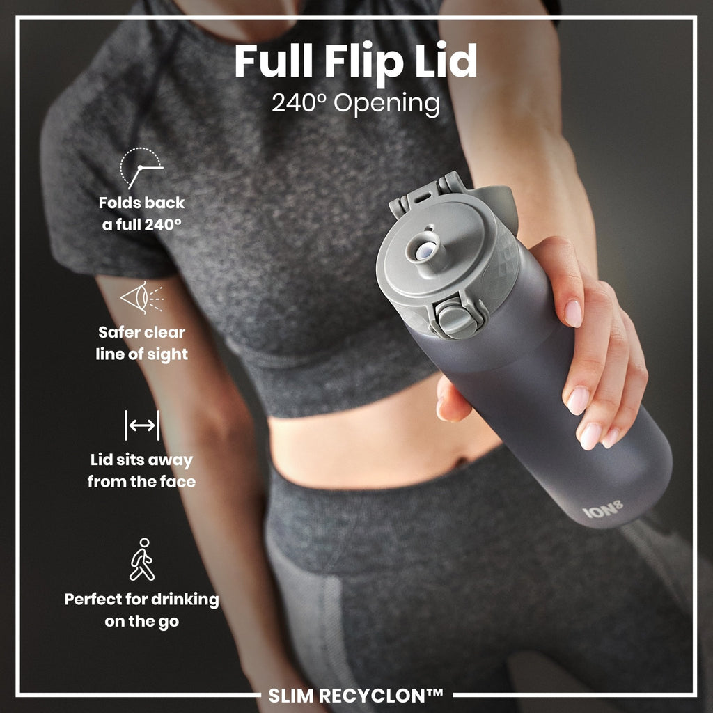 Ion8 Leak Proof Medium Water Bottle with Straw in grey, 500ml (18oz), featuring a durable design and secure lid.