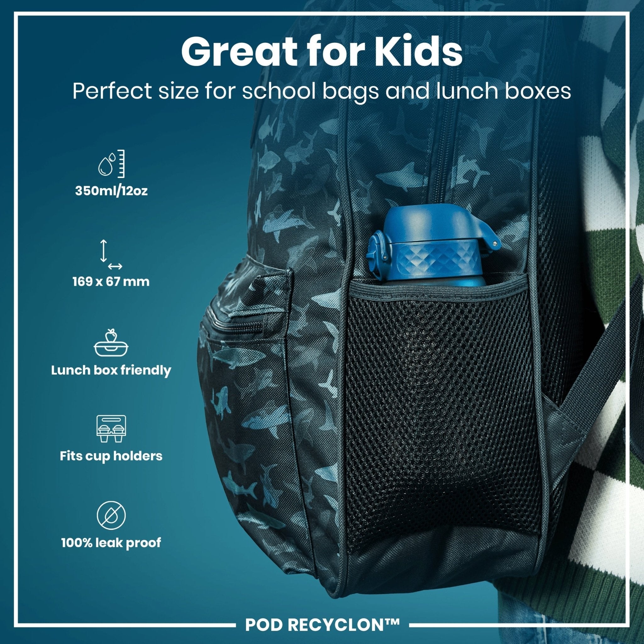 Red pandas design Recyclon kids water bottle by ION8, leak-proof 350ml (12oz) reusable water bottle for children.