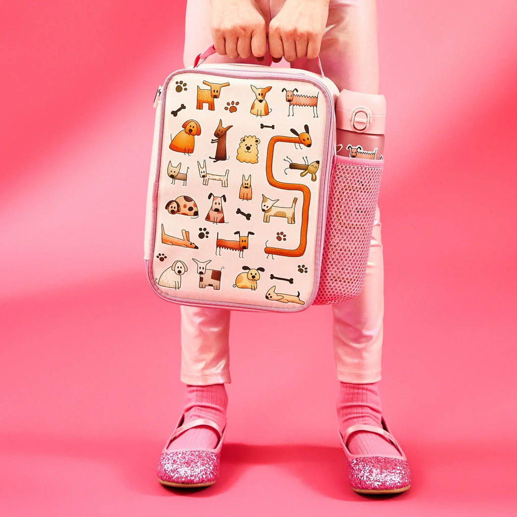 Medium ION8 kids insulated lunch bag with playful dog design, perfect for keeping food fresh and organized for children.