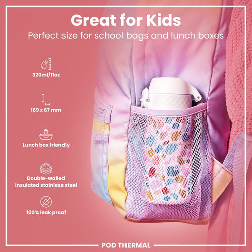 ION8 Leak Proof Thermal Steel Water Bottle, 320ml insulated water bottle with splodge design and stainless steel construction.
