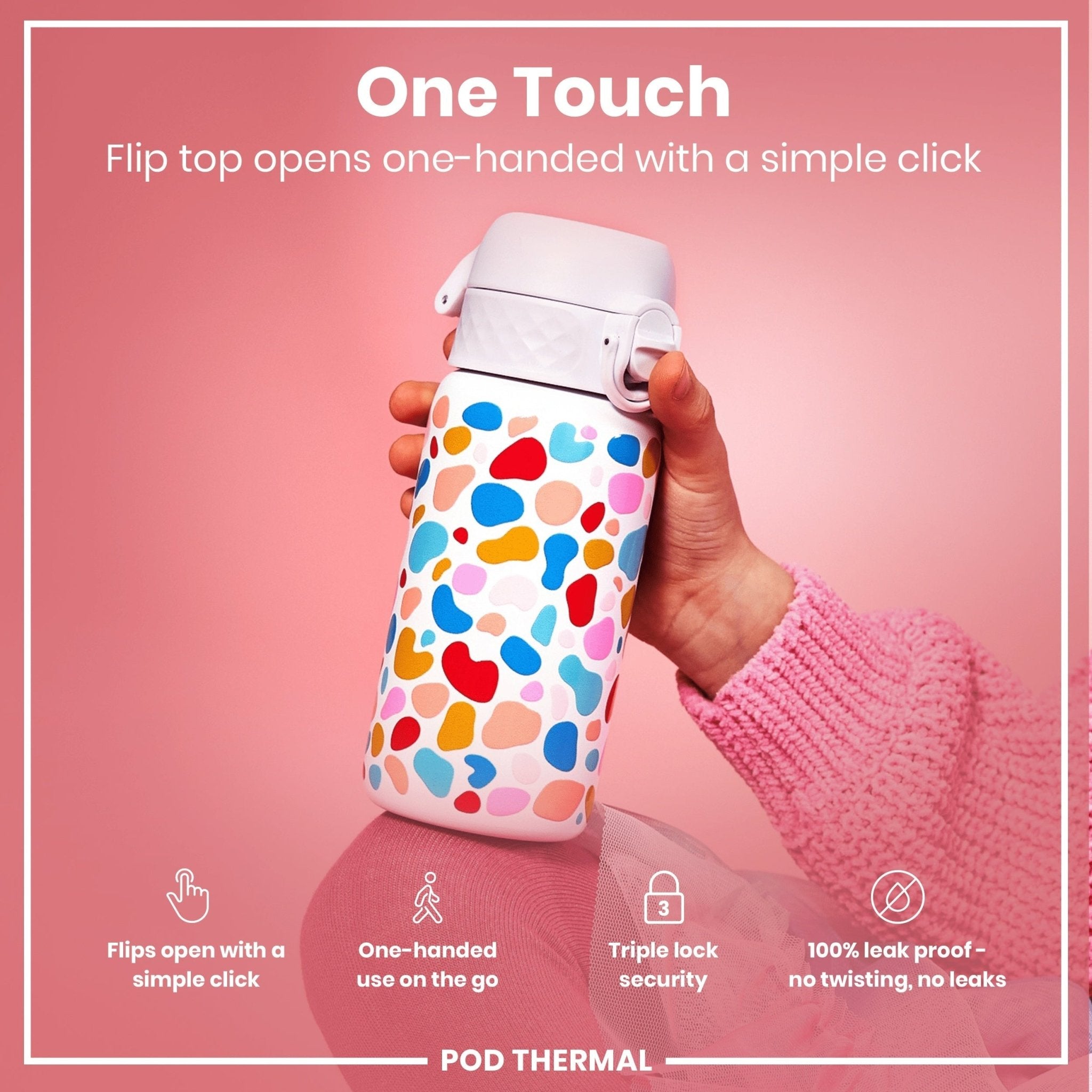 ION8 Leak Proof Thermal Steel Water Bottle, 320ml insulated water bottle with spill-proof design and stainless steel construction.