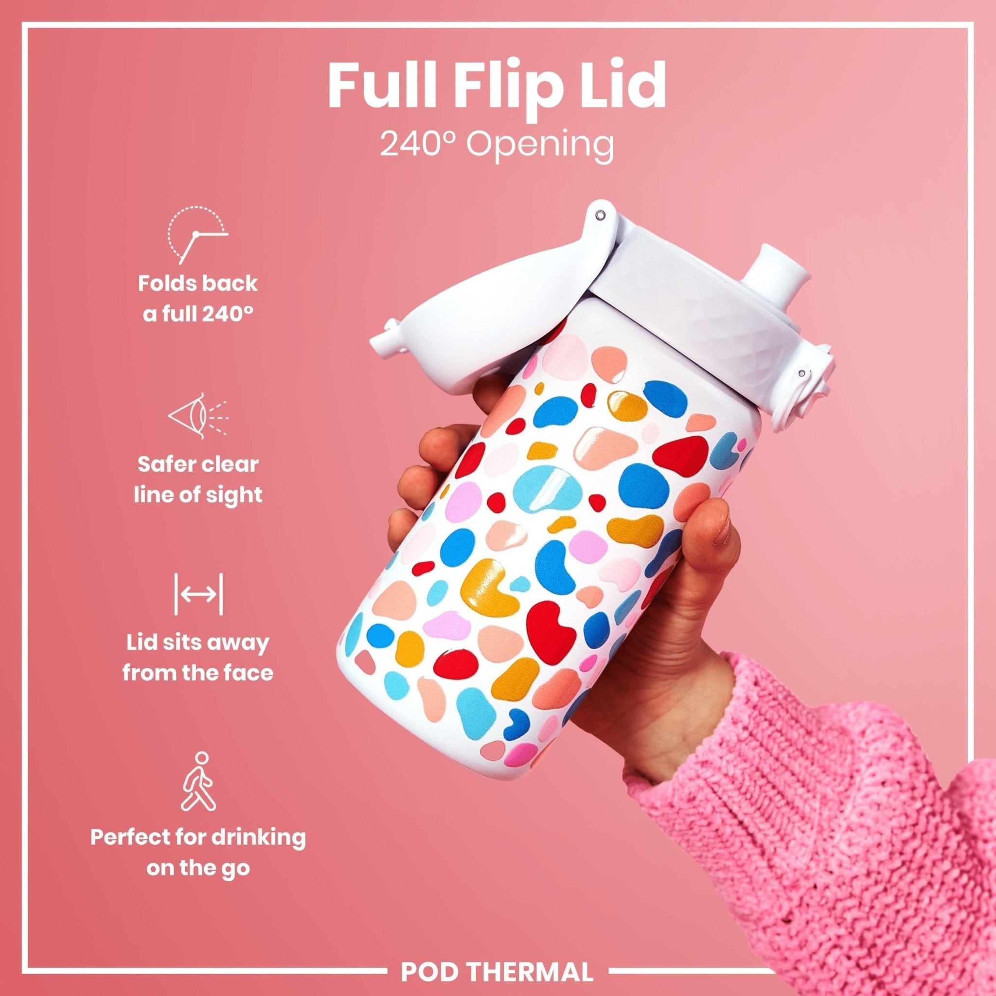 ION8 Leak Proof Thermal Steel Water Bottle, insulated 320ml (11oz) with sleek design and spill-proof cap.