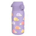 ION8 insulated steel water bottle with leak-proof design, 320ml capacity, featuring hedgehog pattern and thermal insulation.
